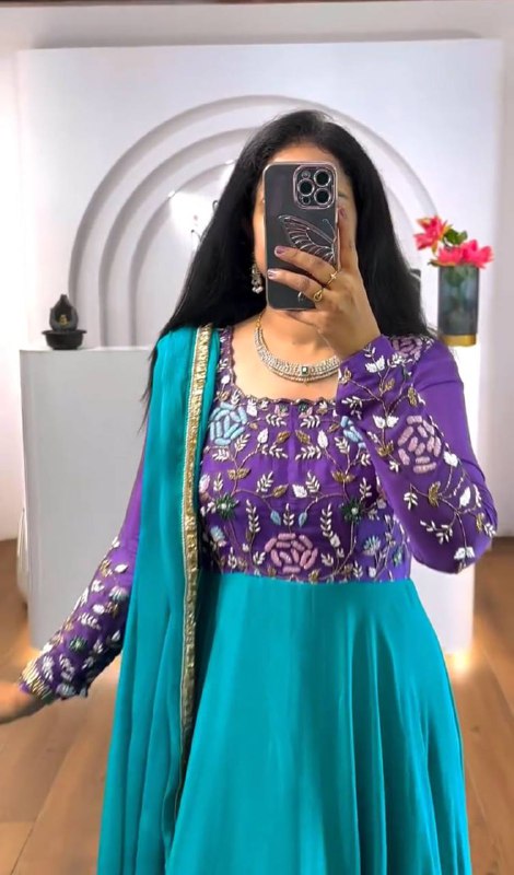 The Royal Contrast Embroidery Thread Work Trending Gown