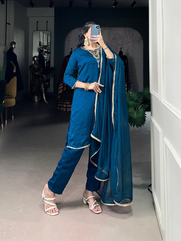 Noor e Teal Vichitra Silk Suit Set