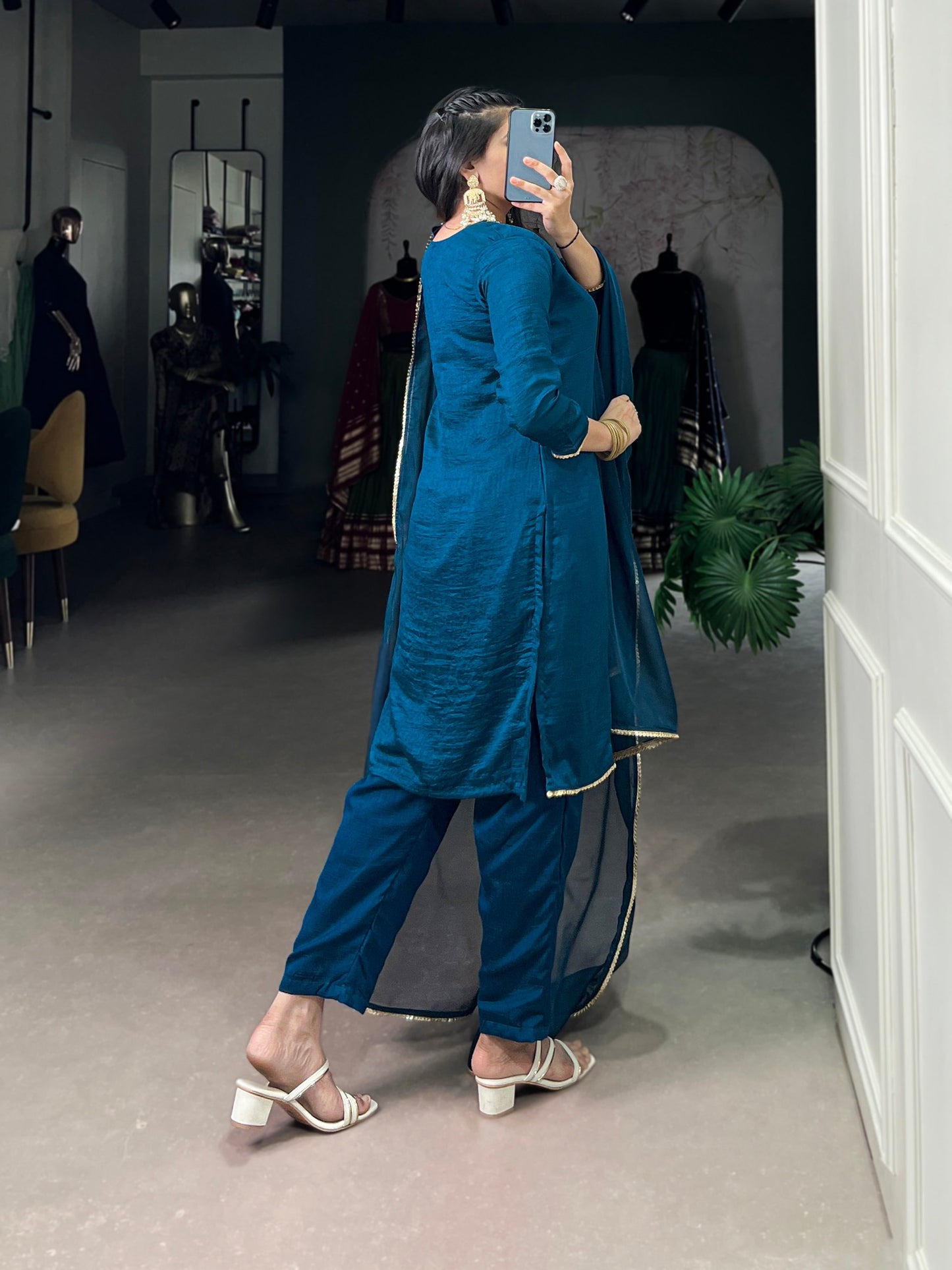 Noor e Teal Vichitra Silk Suit Set