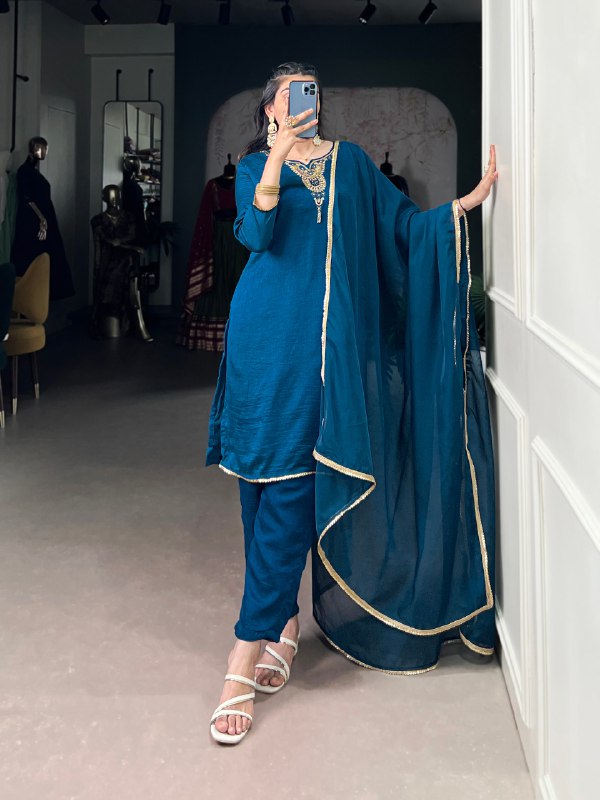 Noor e Teal Vichitra Silk Suit Set