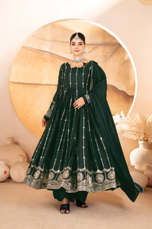 Zarina Noir Star Georgette Dark Green Anarkali Suit Set