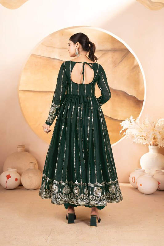 Zarina Noir Star Georgette Dark Green Anarkali Suit Set