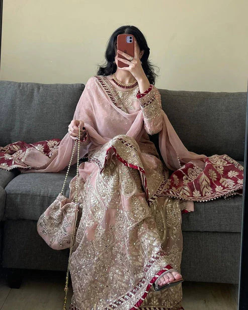 Royal Dastan Foux Gorgette Sharara Suit Set