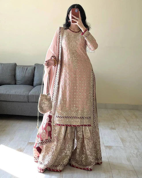 Royal Dastan Foux Gorgette Sharara Suit Set