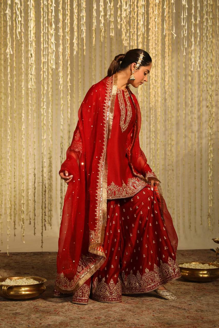 Ameira Royal Red Tradition Top Plazzo Set