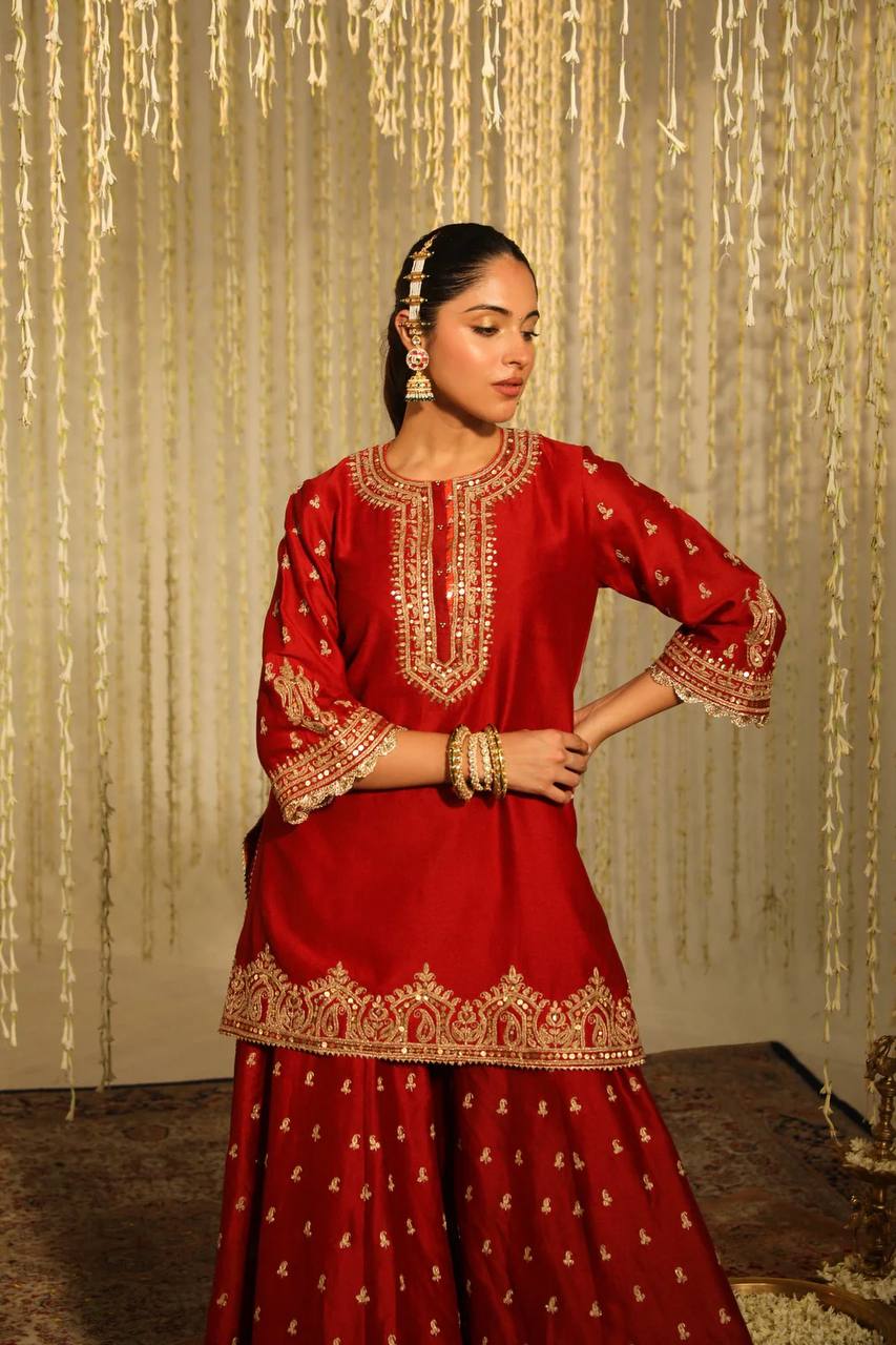 Ameira Royal Red Tradition Top Plazzo Set