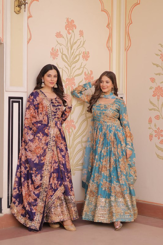 Kiara Russian Silk Rich Digital Print Readymade Gown
