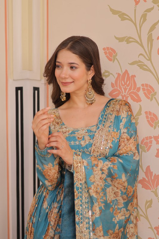 Kiara Russian Silk Rich Digital Print Readymade Gown
