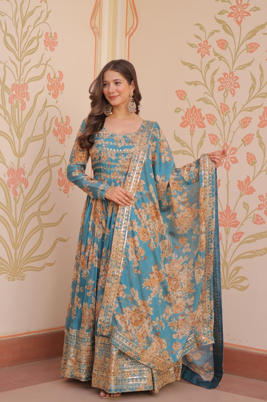 Kiara Russian Silk Rich Digital Print Readymade Gown