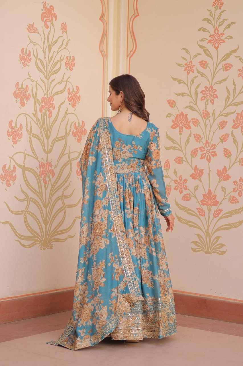 Kiara Russian Silk Rich Digital Print Readymade Gown