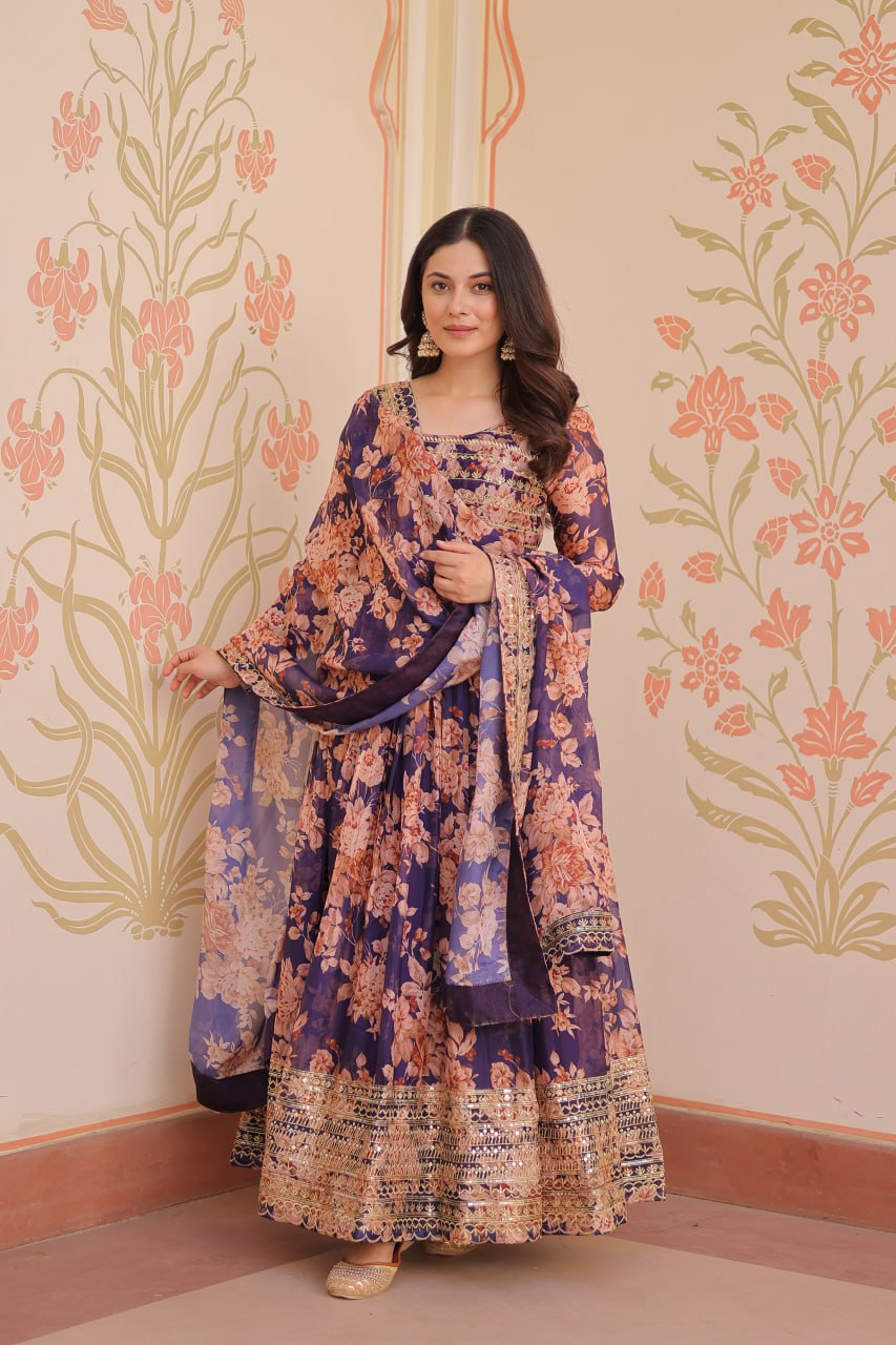 Kiara Russian Silk Rich Digital Print Readymade Gown