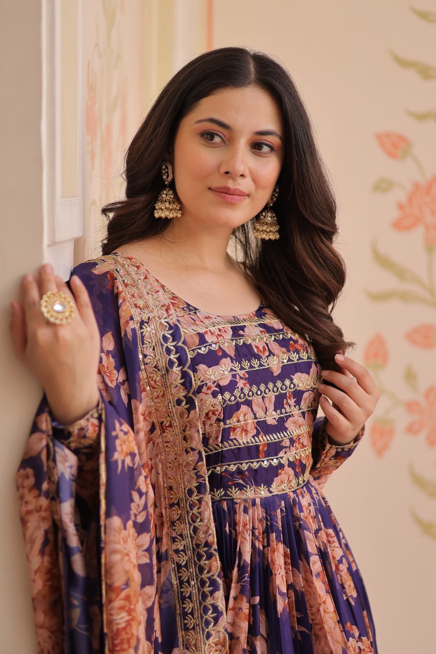 Kiara Russian Silk Rich Digital Print Readymade Gown