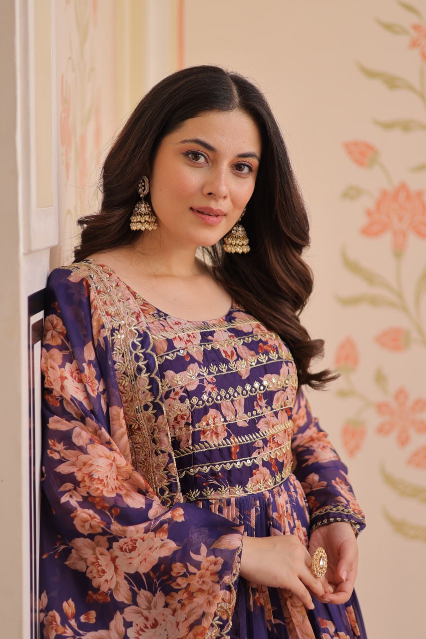 Kiara Russian Silk Rich Digital Print Readymade Gown