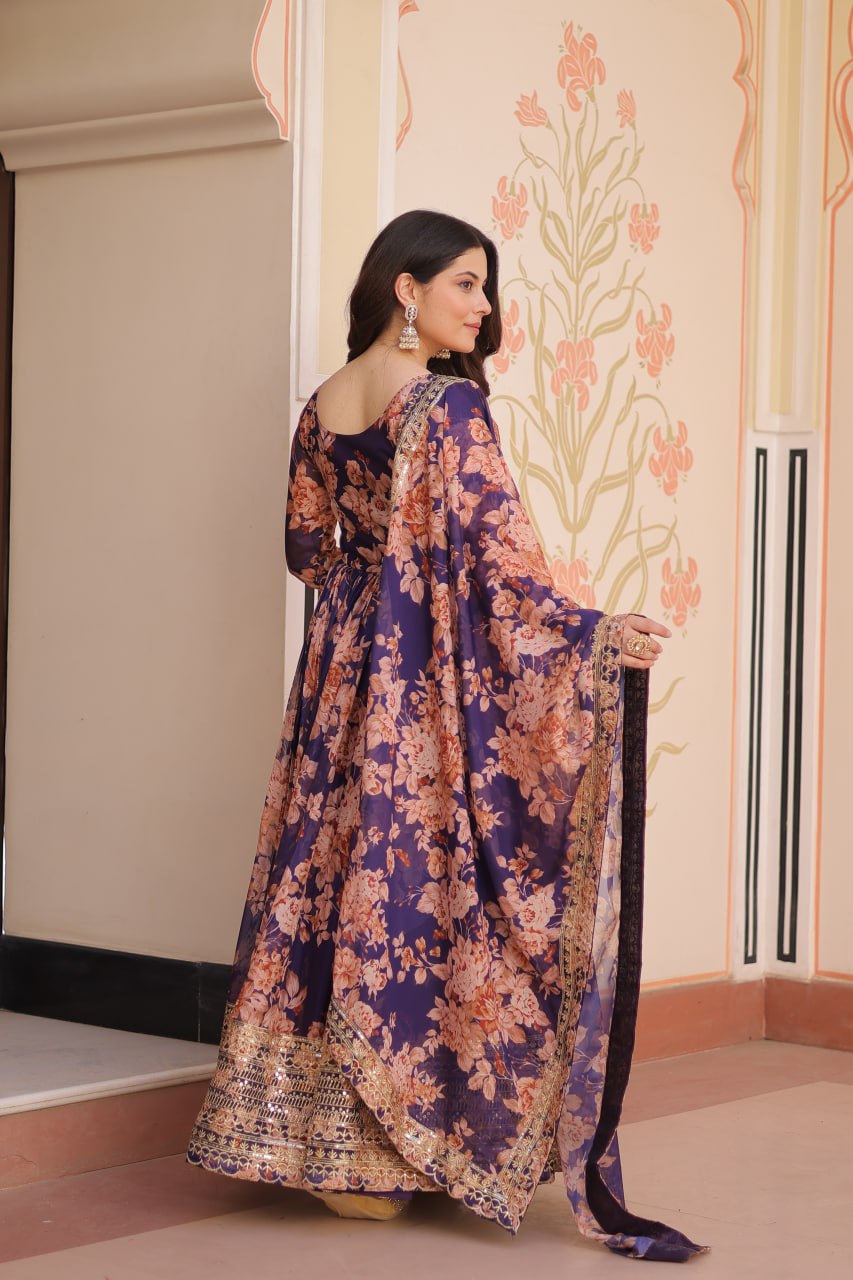 Kiara Russian Silk Rich Digital Print Readymade Gown