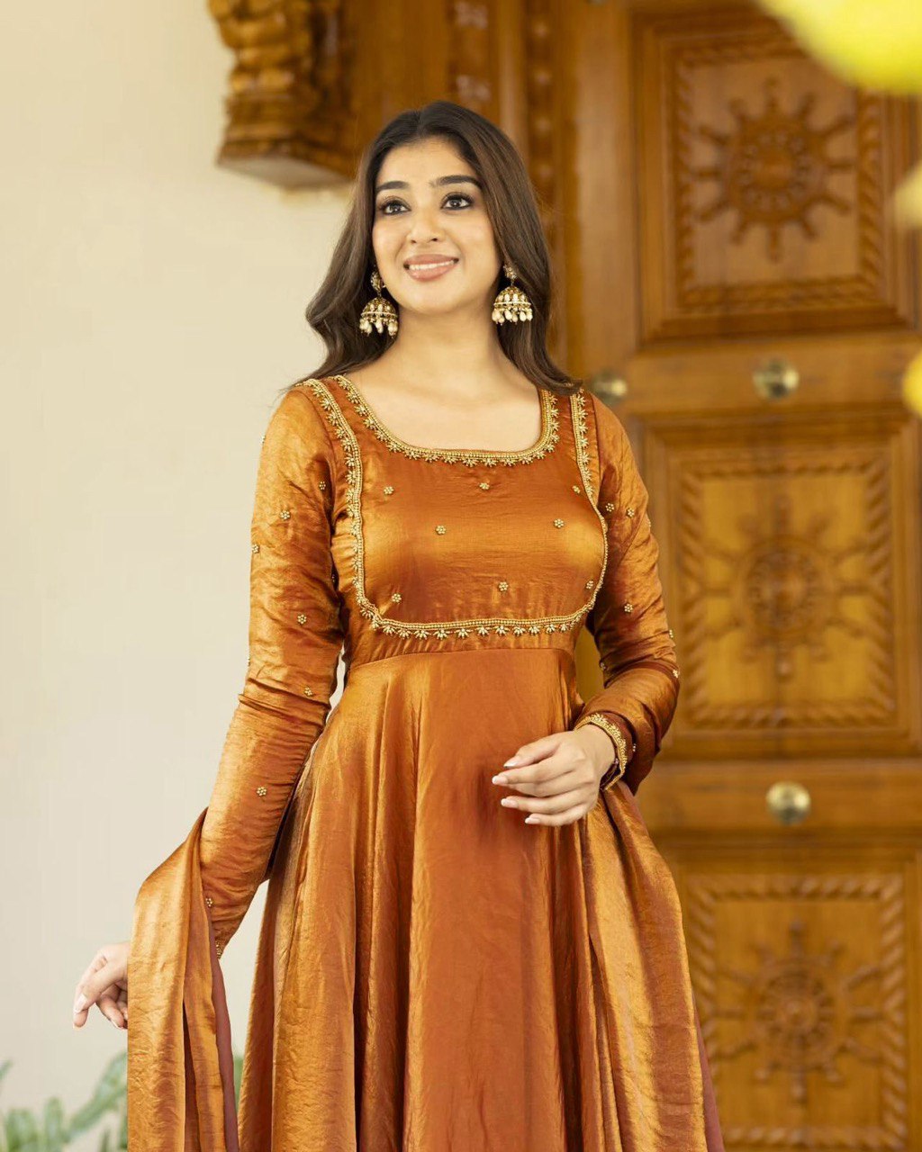 Golden Symphony Elegance Meera’s Anarkali Set