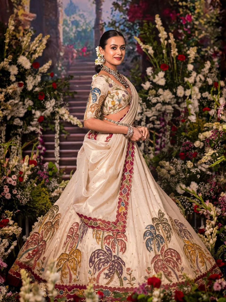 Noor E Bahar Tissue Simmer Silk Lvory Lehenga Set
