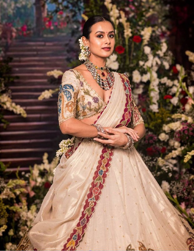 Noor E Bahar Tissue Simmer Silk Lvory Lehenga Set