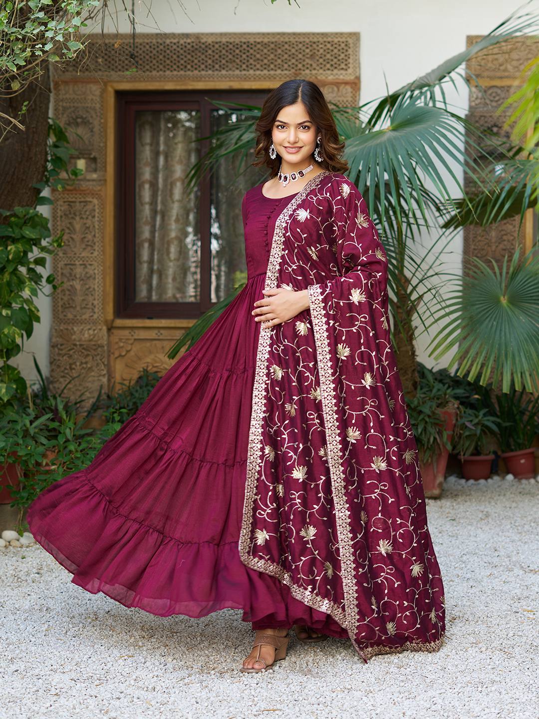 Vianya Royal Vichitra silk Gown With Hevy Duptta