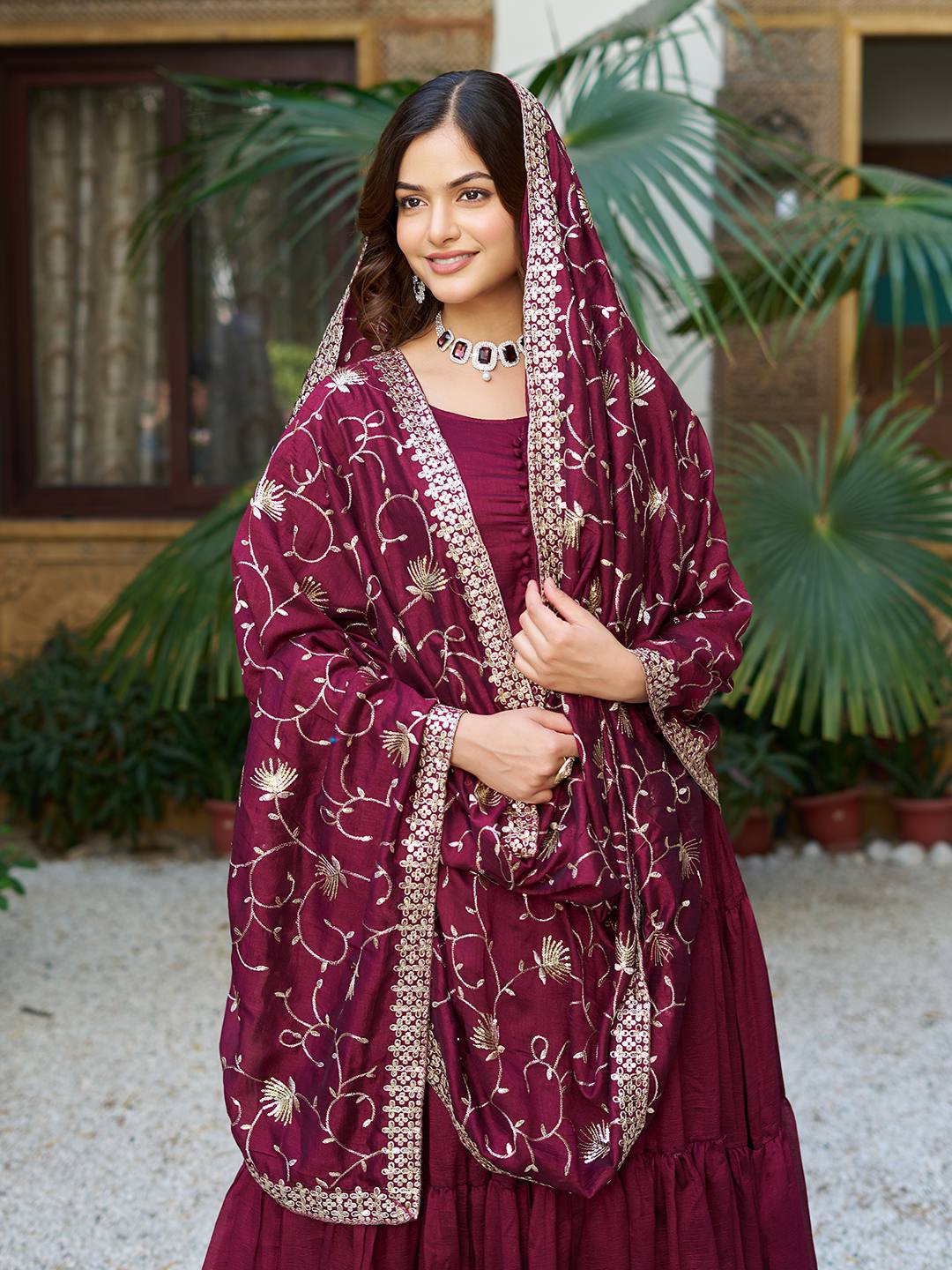 Vianya Royal Vichitra silk Gown With Hevy Duptta