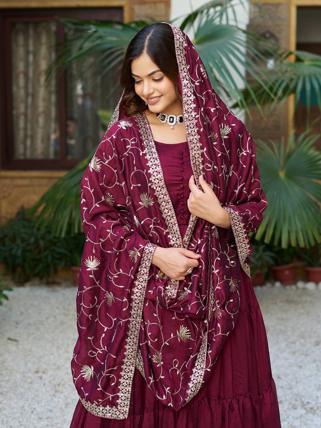 Vianya Royal Vichitra silk Gown With Hevy Duptta