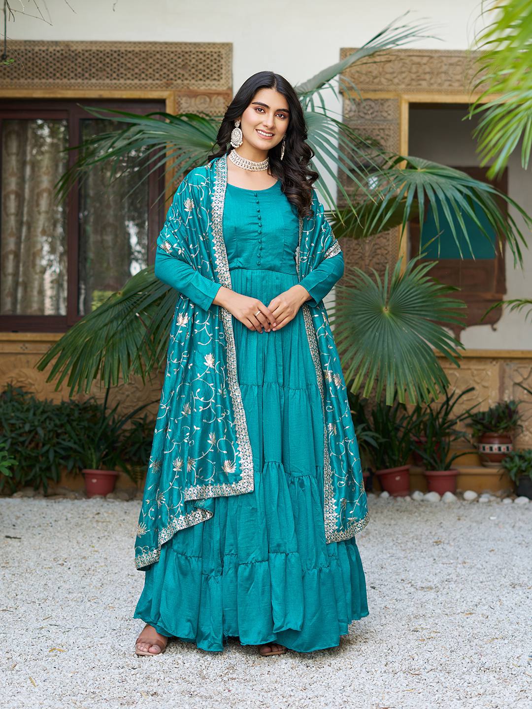 Vianya Royal Vichitra silk Gown With Hevy Duptta