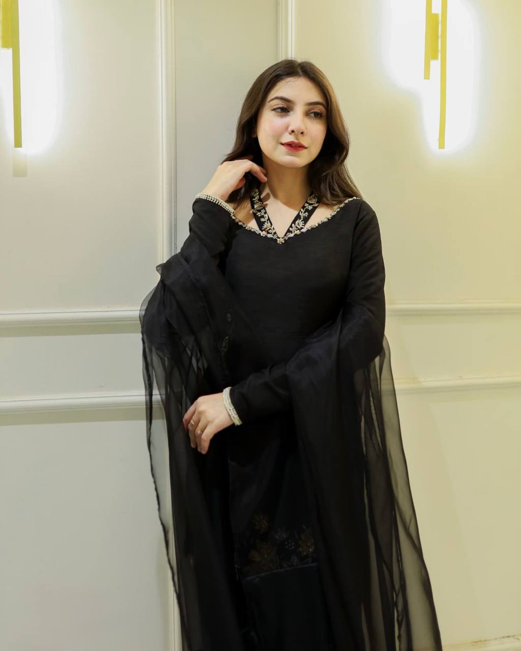 Kaaya Black Luxe Party Wear Natural Crep Suit Set