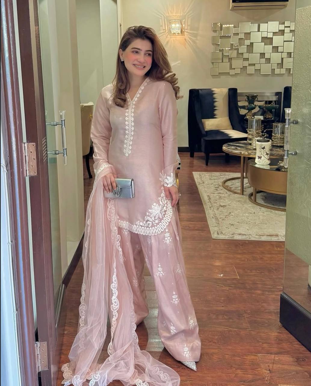 Nisha's Blush Dreamy Pink Ensemble Ready To Wear Suit Set
