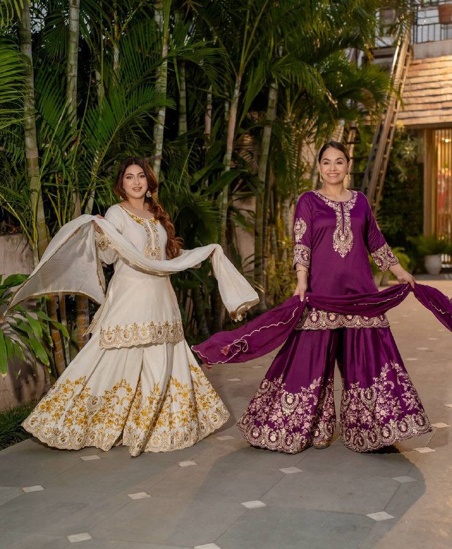 Nyra Noor Heavy Natural Crep Silk Beautiful Purple & White Sarara Set