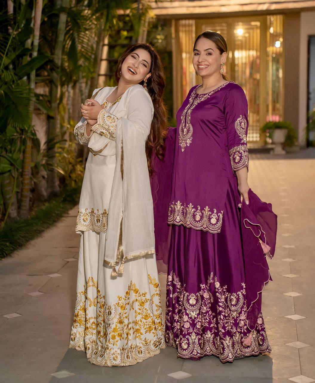 Nyra Noor Heavy Natural Crep Silk Beautiful Purple & White Sarara Set