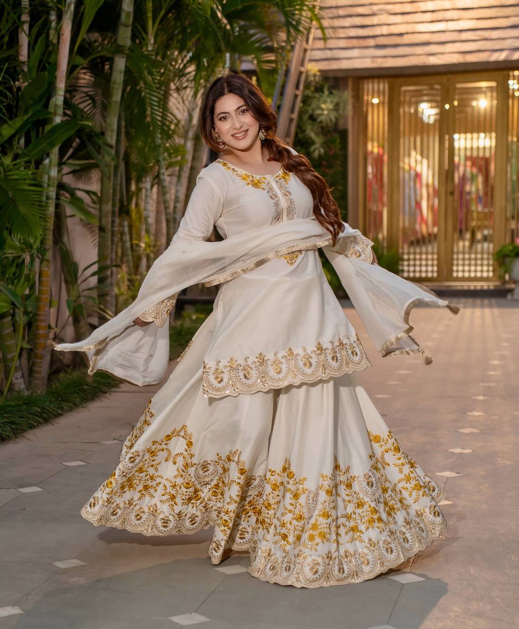 Nyra Noor Heavy Natural Crep Silk Beautiful Purple & White Sarara Set