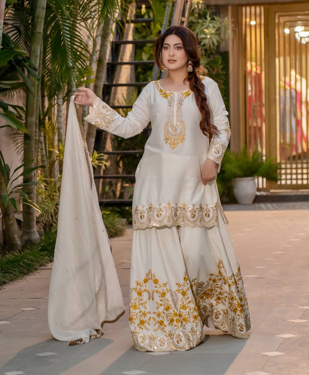 Nyra Noor Heavy Natural Crep Silk Beautiful Purple & White Sarara Set