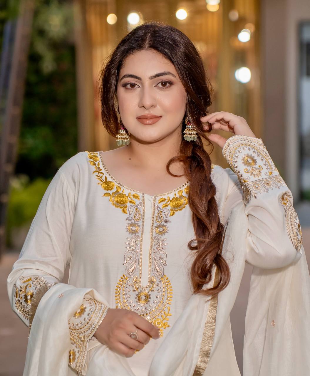Nyra Noor Heavy Natural Crep Silk Beautiful Purple & White Sarara Set