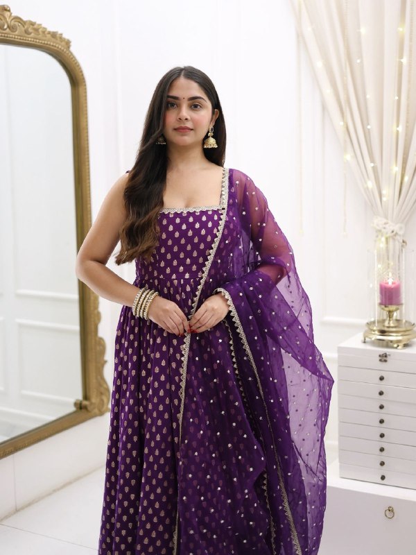 Meher Morni Purple Radiant Golden Touch Gota Border Anarkali