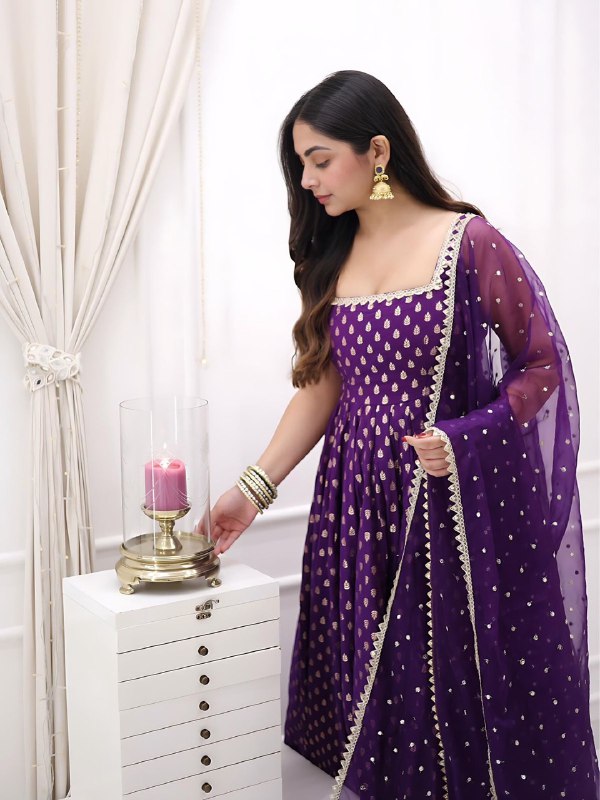 Meher Morni Purple Radiant Golden Touch Gota Border Anarkali