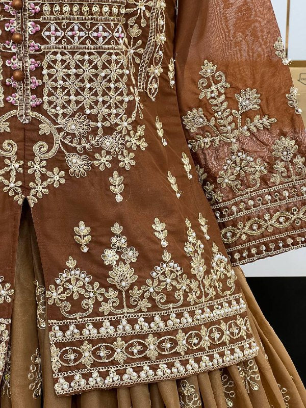 Siya Royal Rust Beads Handwork Coding Sequence Lahenga