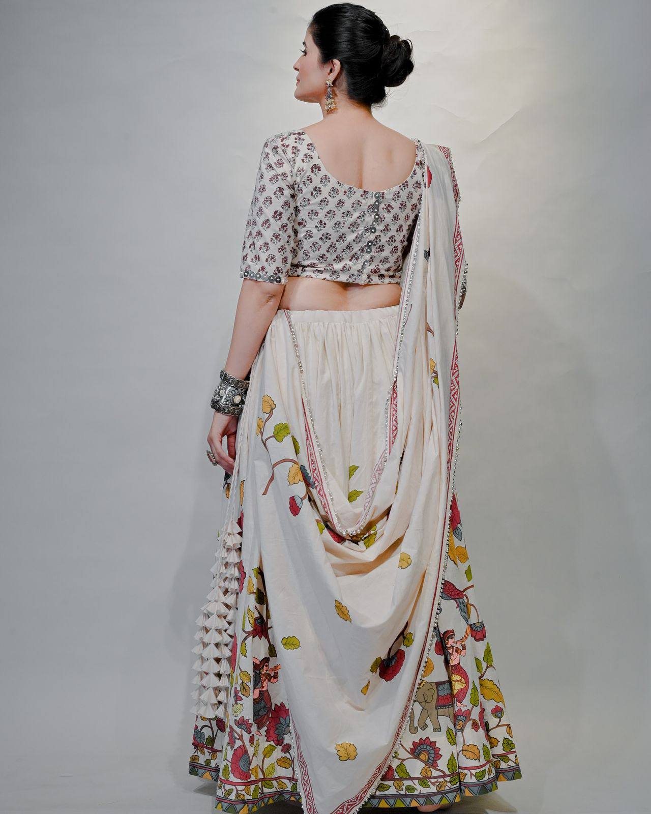 Ivory Gamathi work With Real Mirror work Navratri Lehenga Set