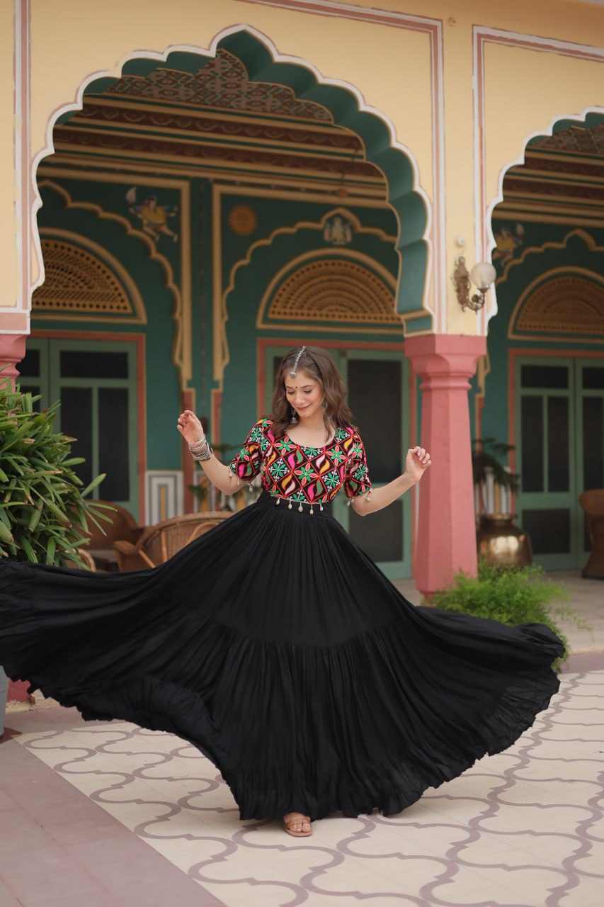 Noor E Kaala Mirror Embroidered Black Flare Dress