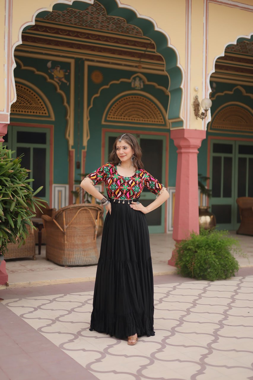 Noor E Kaala Mirror Embroidered Black Flare Dress