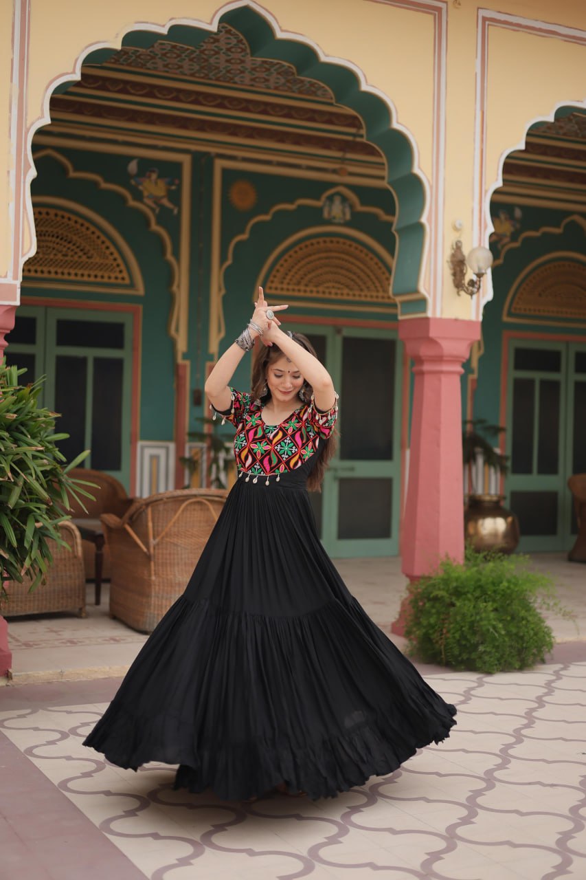 Noor E Kaala Mirror Embroidered Black Flare Dress