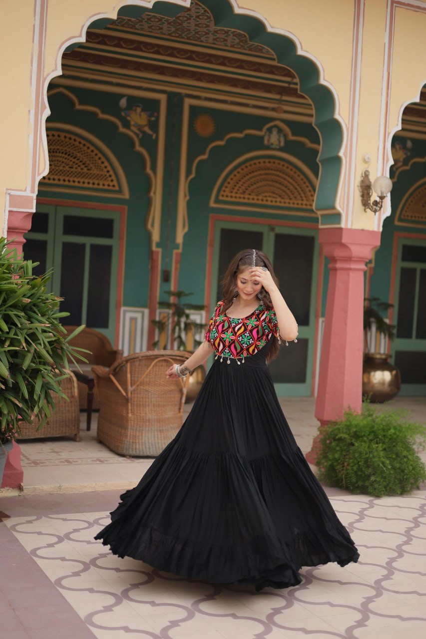 Noor E Kaala Mirror Embroidered Black Flare Dress