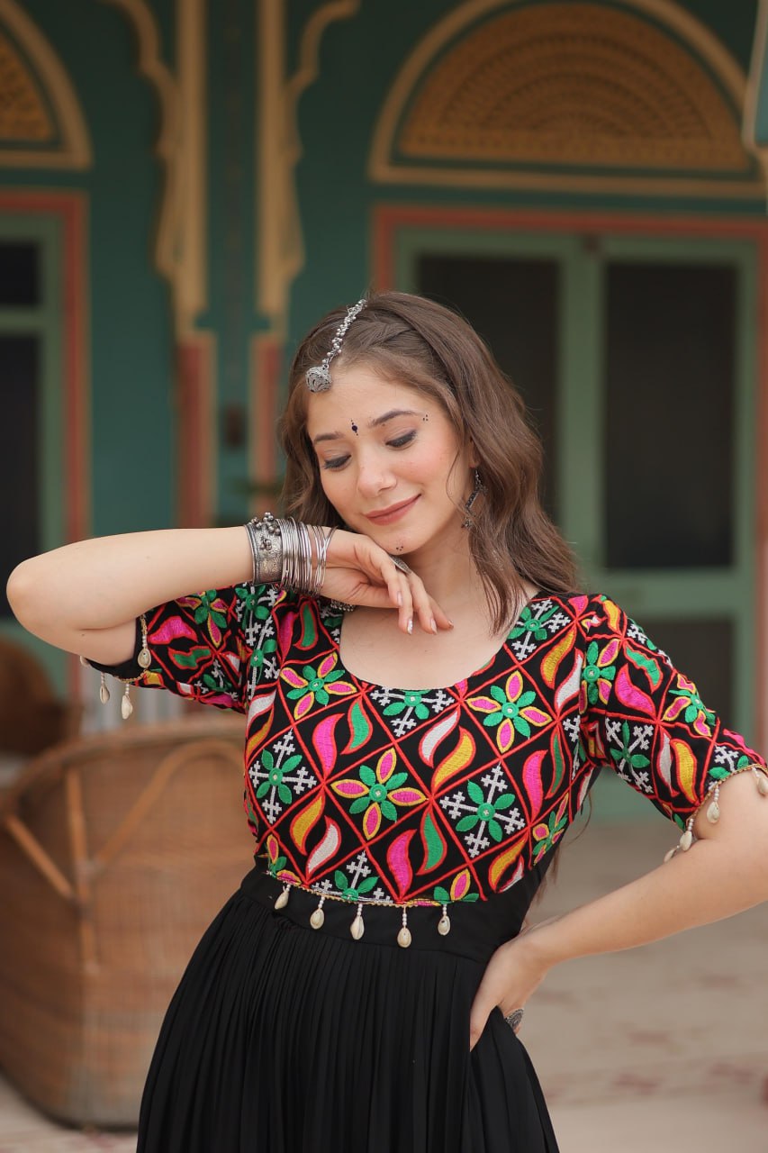 Noor E Kaala Mirror Embroidered Black Flare Dress