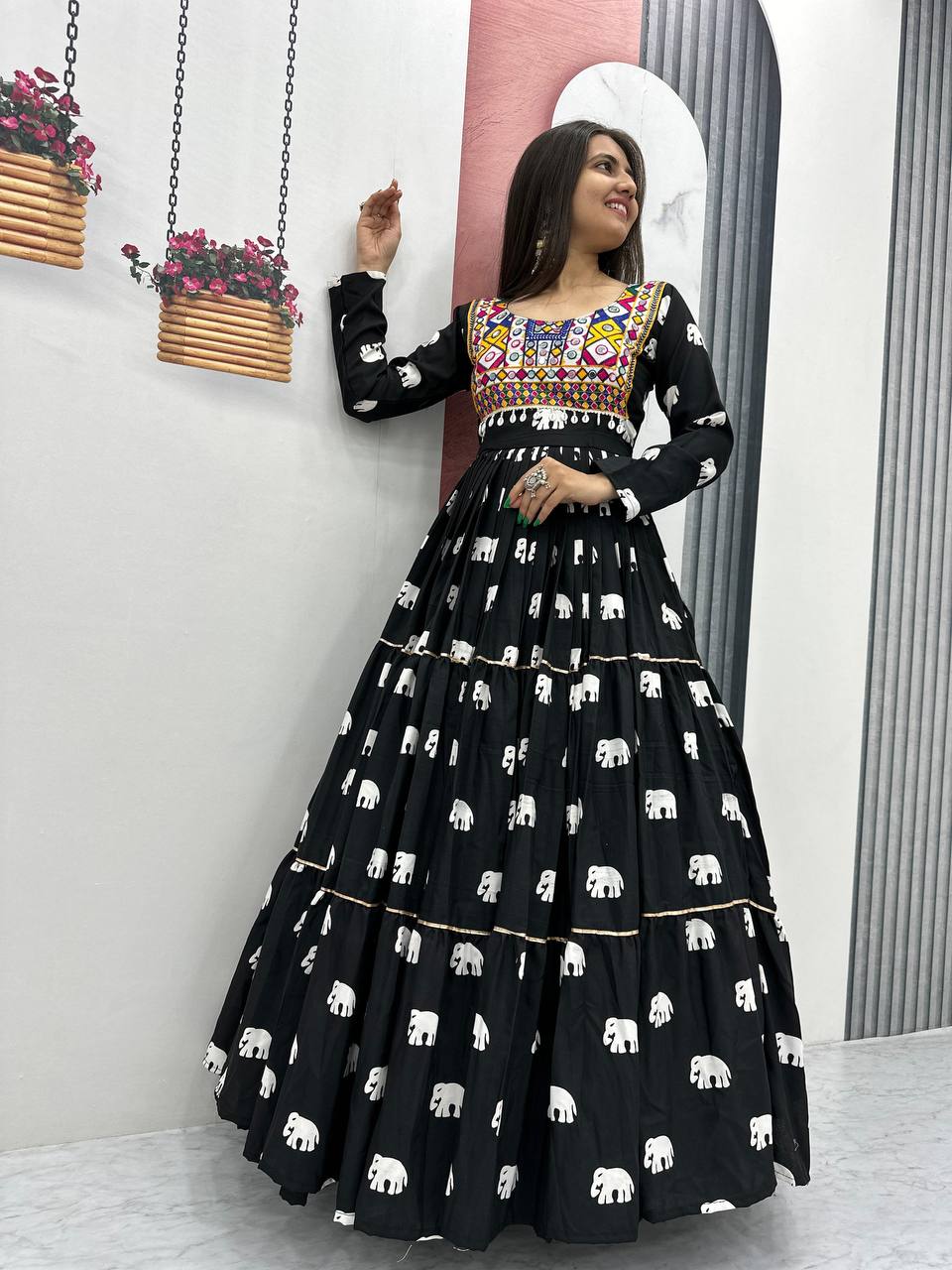 Vedika Designer Elephant Tales Gamathi Work Garba Gown