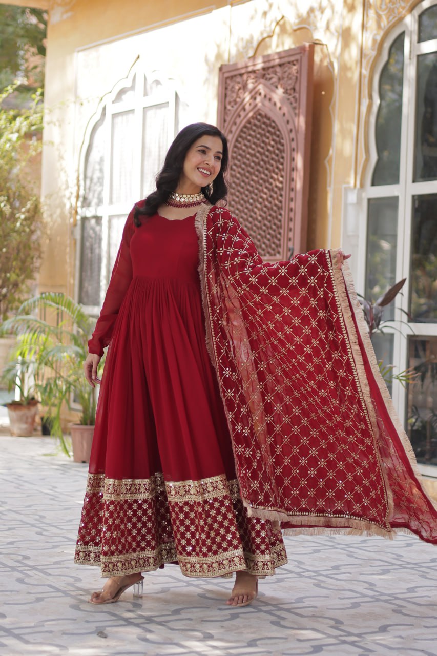 Maroon And Purple Royalty Heavy Embroidery Dreams Gown