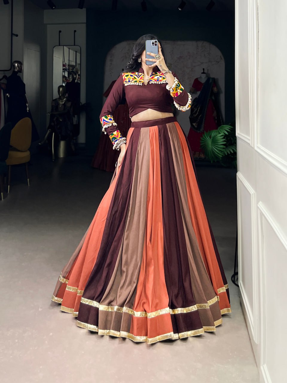 Rust & Maroon Multi-Panel Navratri Lehenga Set