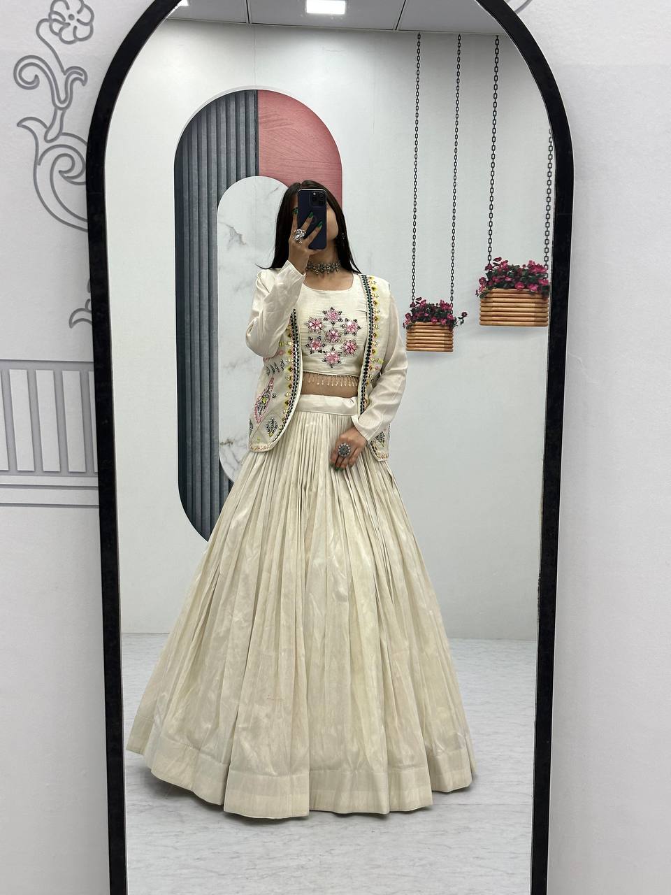 Navratri Noor Off-White Lehenga with Real Handwork Jacket
