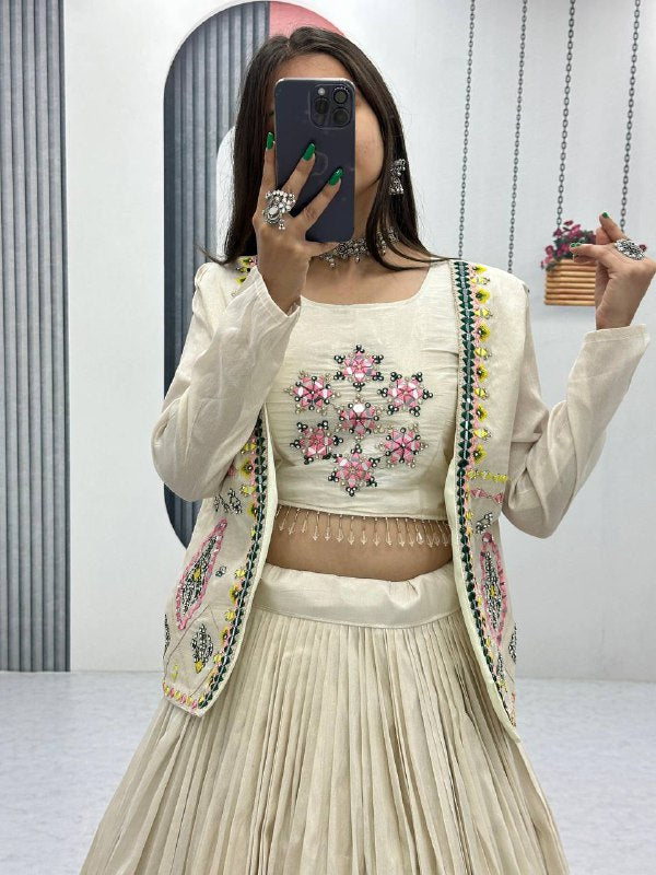 Navratri Noor Off-White Lehenga with Real Handwork Jacket