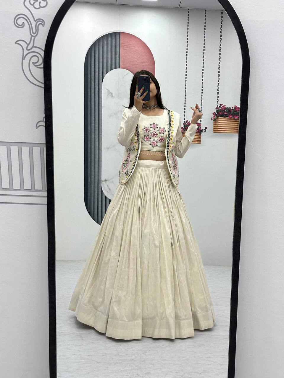 Navratri Noor Off-White Lehenga with Real Handwork Jacket
