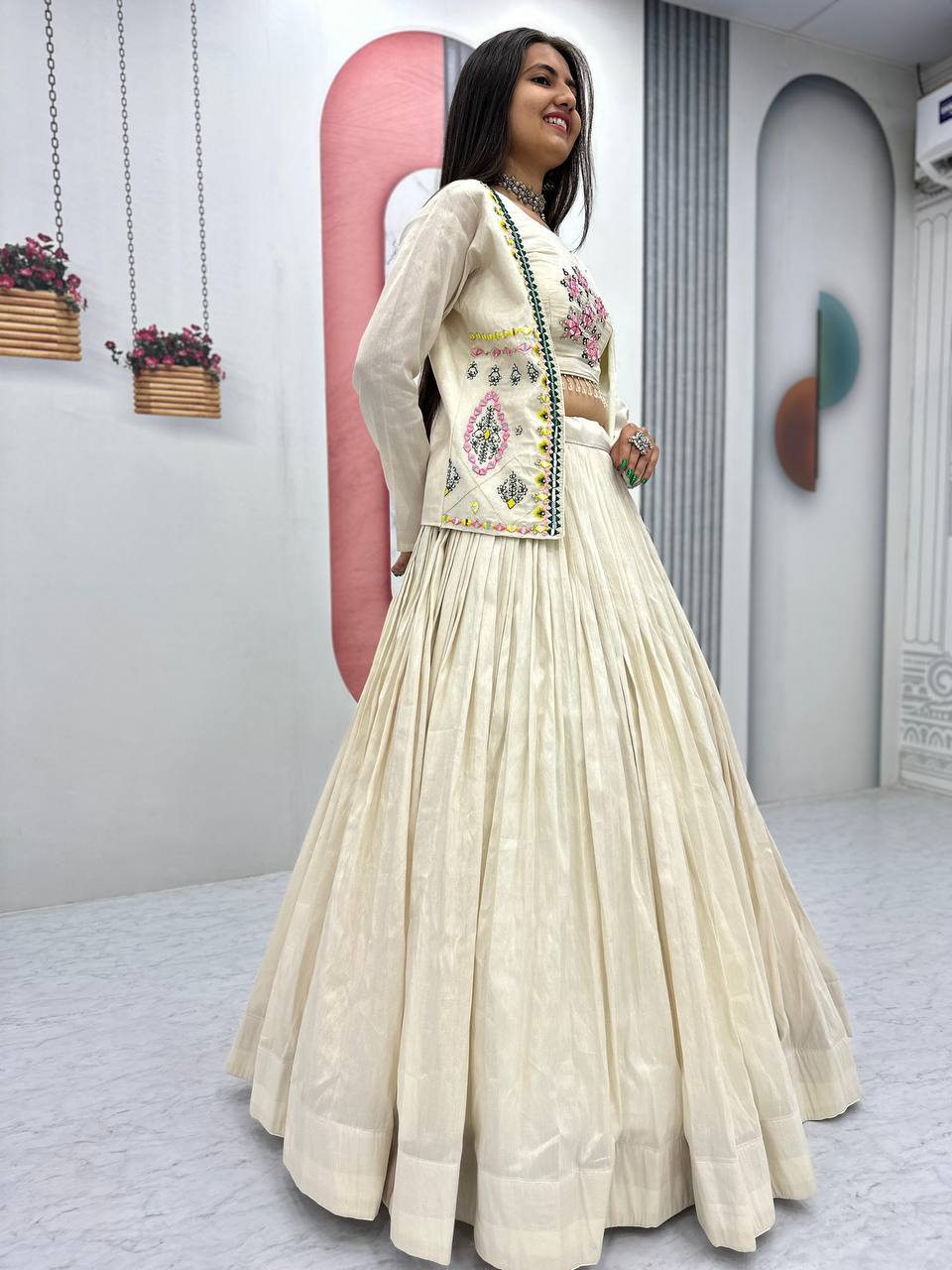 Navratri Noor Off-White Lehenga with Real Handwork Jacket