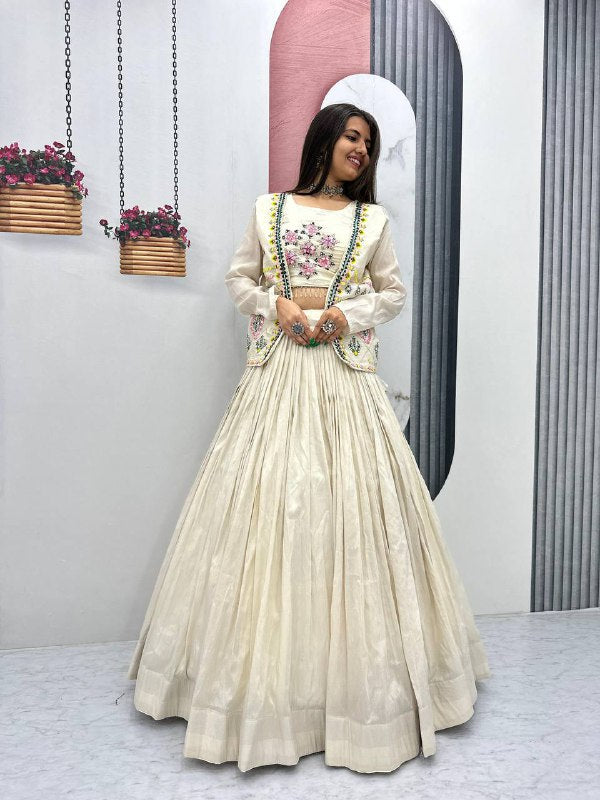 Navratri Noor Off-White Lehenga with Real Handwork Jacket