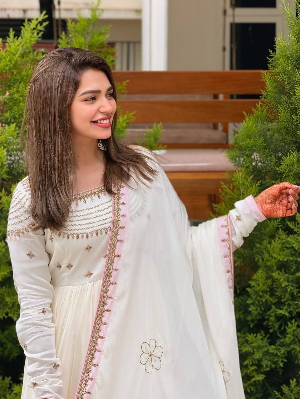 Iralyn Blush Bloom White Embroidered Anarkali Set